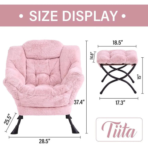 Tiita Lazy Chair with Ottoman, Modern Large Accent Lounge Chair, Leisure Sofa Armchair with Ottoman, Reading Chair