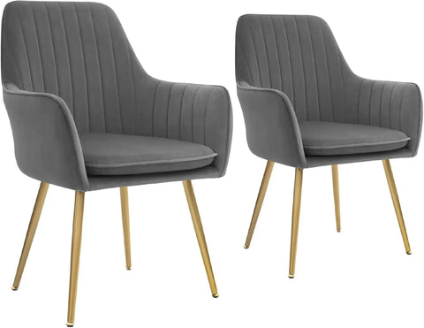 NEW Furniture Modern Living Dining Room Accent Arm Chairs Club Guest with Gold Metal Legs, Set of 2, Grey