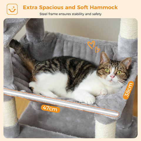 H184CM Large Cat Tower with Sisal Scratching Posts Spacious Condo Perch Stable for Kitten Multi-Level Tower Indoor Cozy Hummocks