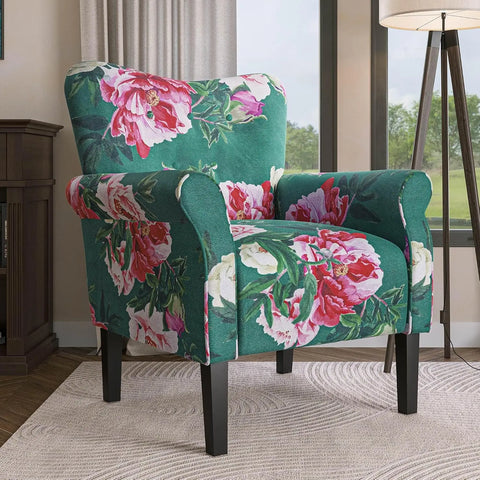 BELLEZE Modern Accent Chair for Living Room, High Back Floral Armchair with Wooden Legs, Upholstered Wingback Side Chair Padded