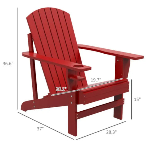 Wooden Adirondack Chair, Outdoor Patio Lawn Chair With Cup Holder, Weather Resistant Lawn Furniture, Classic Lounge For Deck, Ga