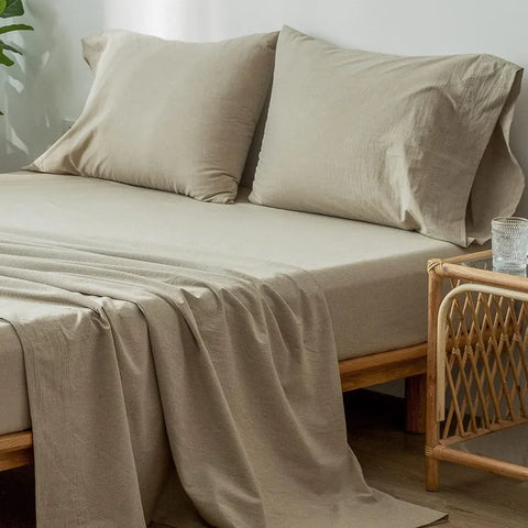 Bedding Sheet Set 100% Washed Cotton Linen Like Textured Breathable Durable Soft Comfy