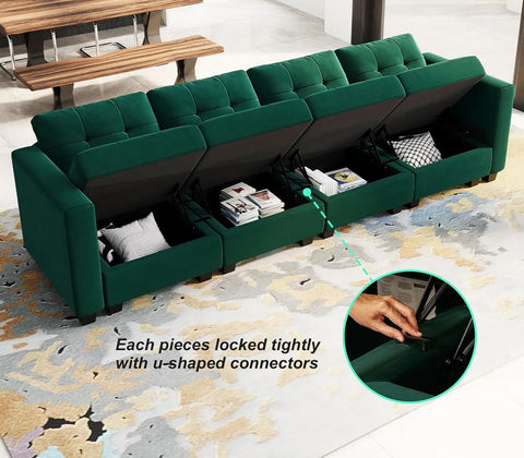 Sectional Modular Sofa with Storage Seats, Velvet Couch for Living Room, Apartment,Small Space