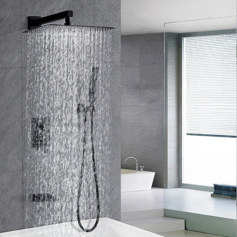 12 inch Gold Concealed Shower Rain Mixer Shower Combo Set Wall Mounted Rainfall Shower Head and Handheld System Shower Faucet