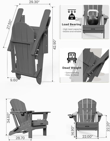 MUCHENGHY Folding Adirondack Chairs HDPE Weather Resistant, Patio Firepit Chairs, Sturdy Outside Chairs, Lawn Chairs, 15min Asse