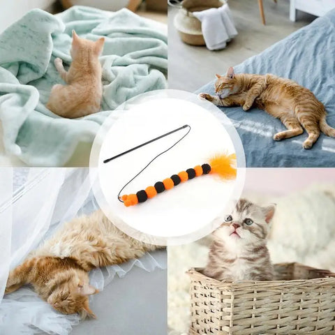 Feather Toys For Indoor Cats Feather Pet Teaser Wand Portable Pet Toys For Entertainment Multifunctional Teaser Toy With Bell &