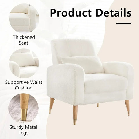 Mid-Century Modern Accent Chair, Upholstered Armchair Living Room Chair, Comfy Single Sofa Chair with Metal Legs,