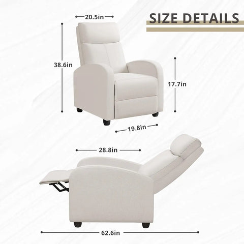 Recliner Chair Adjustable Home Theater Single Fabric Recliner Sofa Furniture with Thick Seat Cushion and Backrest Modern