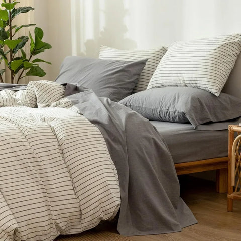 Bedding Sheet Set 100% Washed Cotton Linen Like Textured Breathable Durable Soft Comfy