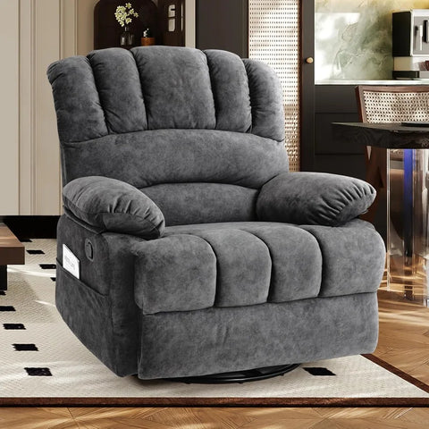 Oversized Swivel Rocker Recliner Chair, Glider Rocker Recliner, Lazy Recliner Chair with High Back, for Living Room (Dark Gray)