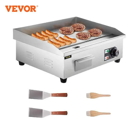 VEVOR Electric Countertop Griddle 14"-22" Teppanyaki Grill 1600W/3200W Stainless Steel Flat Top Grills for Pancake Chicken