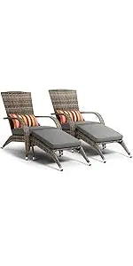 Adirondack Chairs Set 2 Outdoor Wicker Rattan Fire Pit Chairs Oversized Comfy Relax Accent Patio Chairs with Soft Cushion Low De