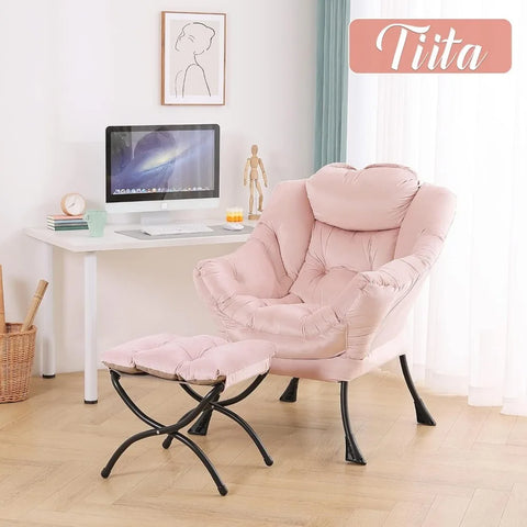 Tiita Lazy Chair with Ottoman, Modern Large Accent Lounge Chair, Leisure Sofa Armchair with Ottoman, Reading Chair