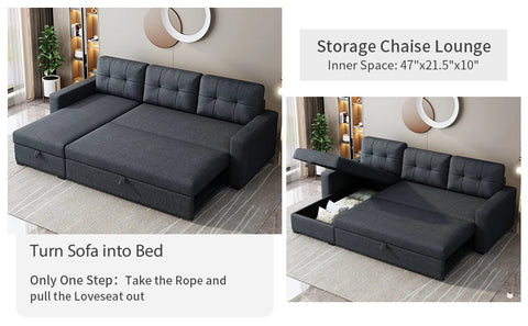 Sleeper Sofa Couch with Pull Out Bed,L Shaped Sofa Storage,Sectional Sleeper ,Convertible  So