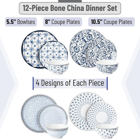 BTaT- Dinnerware Sets for 4, 12 pcs, Ceramic Dinnerware Sets, Plates and Bowls Sets for 4, Dish Set, Plate Set for 4, Dishes Set