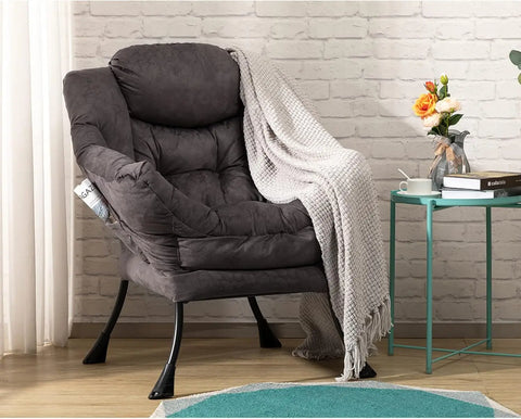 Modern Fabric Large Lazy Chair, Accent Oversized Comfy Reading Chair, Thick Padded Cozy Lounge Chair with Armrest, Ste