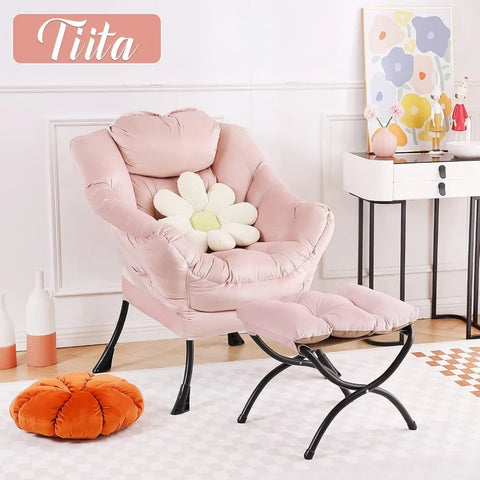 Tiita Lazy Chair with Ottoman, Modern Large Accent Lounge Chair, Leisure Sofa Armchair with Ottoman, Reading Chair