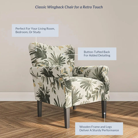 BELLEZE Modern Accent Chair for Living Room, High Back Floral Armchair with Wooden Legs, Upholstered Wingback Side Chair Padded