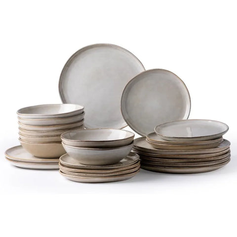 Ceramic Dinnerware Sets,Handmade Reactive Glaze Plates and Bowls Set,Highly Chip and Crack Resistant