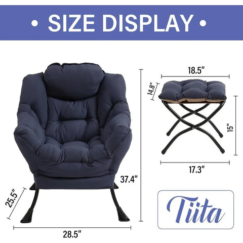 Tiita Lazy Chair with Ottoman, Modern Large Accent Lounge Chair, Leisure Sofa Armchair with Ottoman, Reading Chair