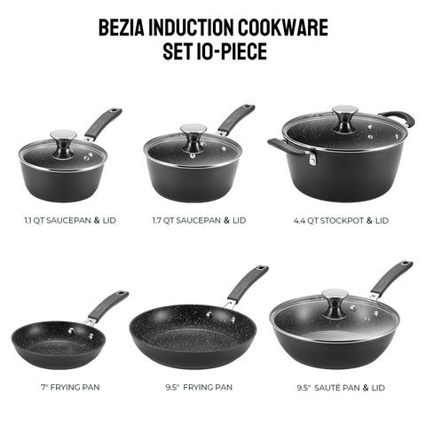 Induction Hob Pan Set 10-Piece, Pots and Pans Set Non-Stick, Induction Cookware Set with Anti-Scald Silicone Handles ＆ Lids, Ov