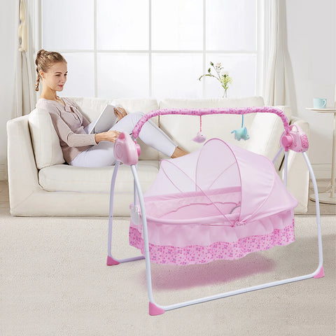 5 Gears Electric Auto-Swing Baby Crib Cradle Sleep Bed Infant Rocker+Net Music Bluetooth Music Adjustable+ Mat