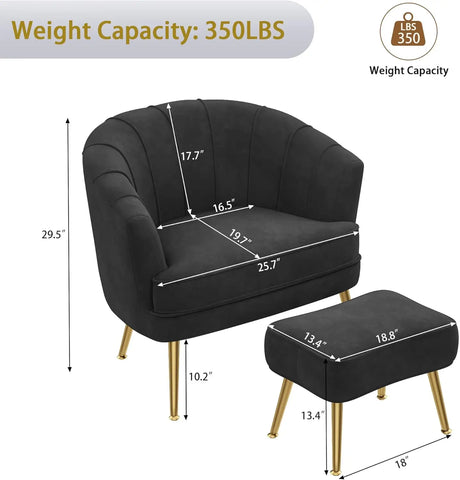 Velvet Accent Chair with Ottoman, Upholstered Modern Single Sofa Side Chair,Comfy Barrel Club Living Room Armchair with Golden