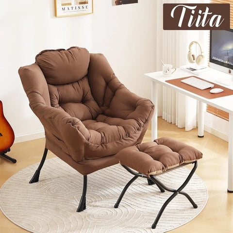 Tiita Lazy Chair with Ottoman, Modern Large Accent Lounge Chair, Leisure Sofa Armchair with Ottoman, Reading Chair