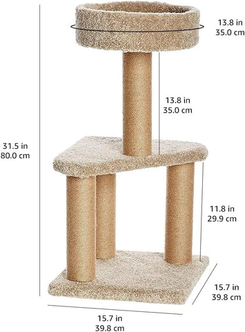 Cat Tree Indoor Climbing Activity Tower with Scratching Posts, Large, 17.7" x 45.9", Beige