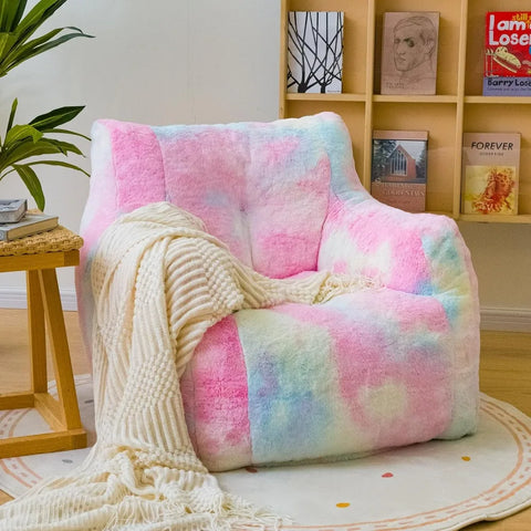 Bean Bag Chair with Filler, 37" Colorful Giant BeanBags with Faux Fur Cover & Sponge Filling, Lazy Sofa Comfy Chair with Armrest