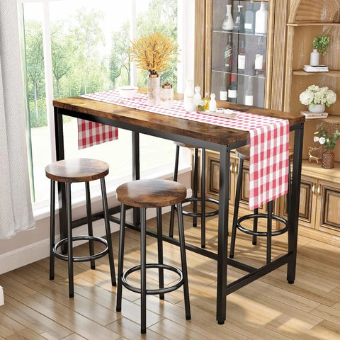 Dining Table Set for 4 Bar Kitchen Table and Chairs for 4, 5 Piece Dining Set Counter Height Dinner table with 4 Bar Stool