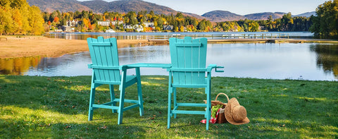 Tall Balcony Chair Set of 2, Patio Adirondack Chairs with Removable Connecting Trays, Outdoor  CupHolder and Umbrella Hole