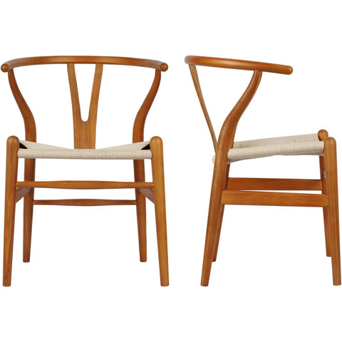 Set of 4 Wishbone Chair Solid Wood Y Chair Mid-Century Armrest Dining Chair, Hemp Seat (Ash Wood - Walnut)