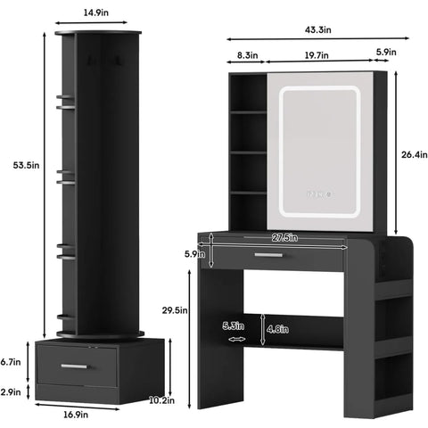 Natural Makeup Vanity Desk with Full Length Mirror and LED Lights Mirror Bedroom Dressing Vanity Table with 3 Lighting Modes