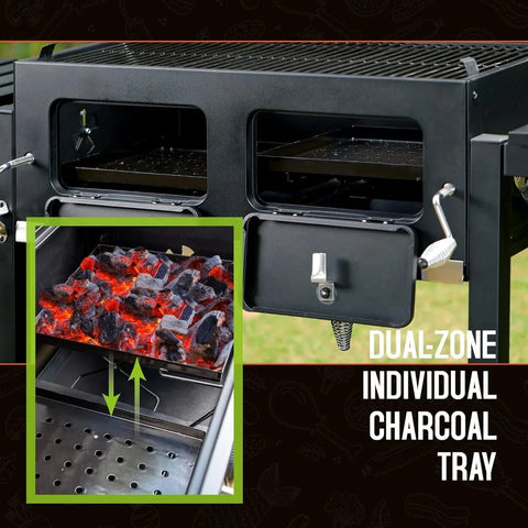 Extra Large Charcoal BBQ Grills with 794 SQ.IN. Cooking Area, Outdoor Barbecue Grill with Dual-Zone Individual Charcoal Tray.