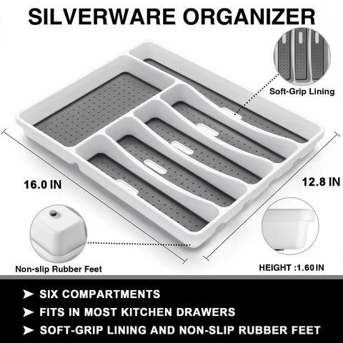 49-Piece Silverware Set with Organizer, Heavy Duty Stainless Steel Flatware Set for 8, Cutlery Utensil Sets, Dishwasher Safe