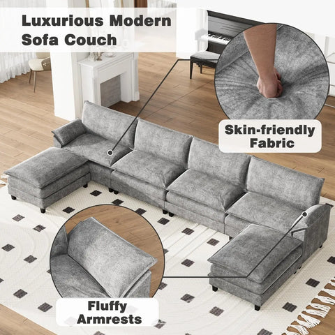 Modular Sectional Sofa Couch, Fabric Reversible Sofa Couch Cloud Couch, Sectional Sofa Couches for Living Room, Apartment