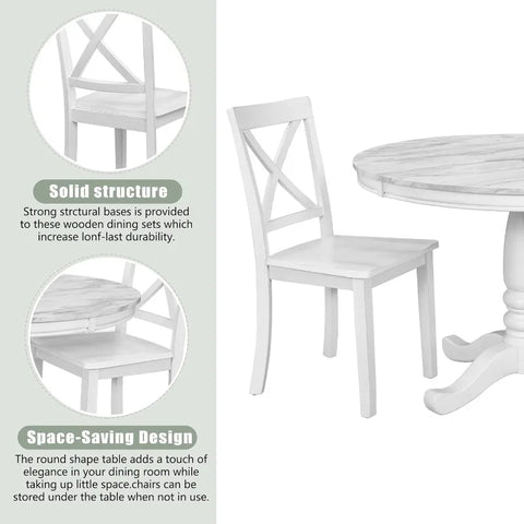 5-Piece Round Dining Table and Chair Set, Round Dining Table with Shelf, Wood Table Set for Family Dining Area