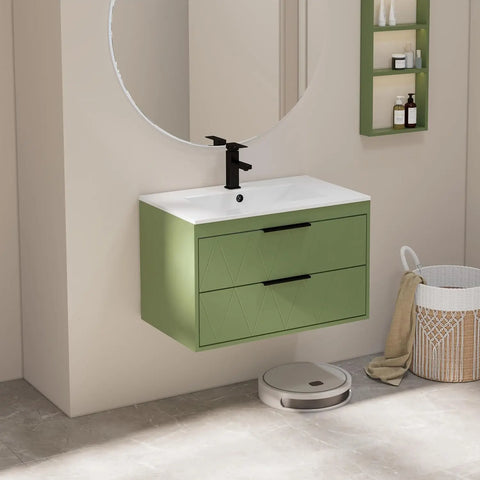 30" Bathroom Vanities Cabinet with Sink Combo, W/Decor Line, Soft-Close System, 2 Extra Big Drawers, Matte Black Faucet