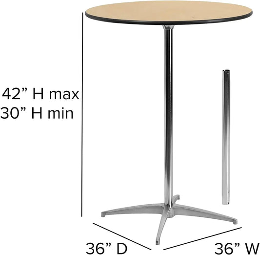 Furniture  36'' Round Wood Cocktail Table with 30'' and 42'' Columns, Adjustable Wood Bar Height Table for Events or Home Use