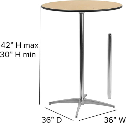 Furniture  36'' Round Wood Cocktail Table with 30'' and 42'' Columns, Adjustable Wood Bar Height Table for Events or Home Use