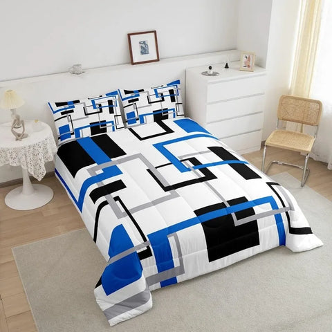 Comforter Set Kids Teens Dark Blue and Black Striped Bedding Bed Set Decor Modern Fashion Comforter Inner Fill Bedroom