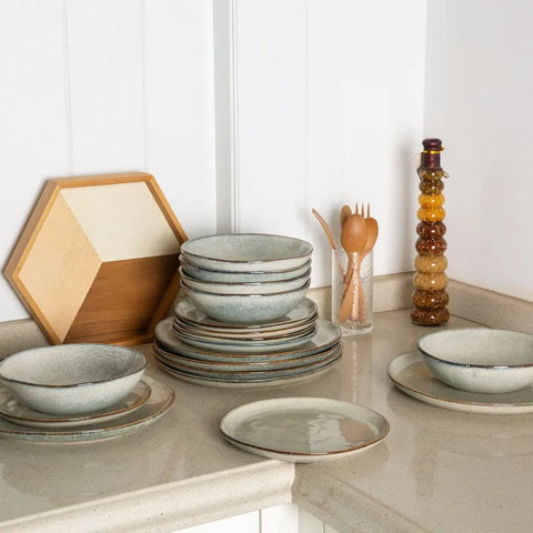 Ceramic Dinnerware Sets,Handmade Reactive Glaze Plates and Bowls Set,Highly Chip and Crack Resistant