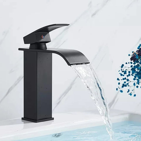 Black Waterfall Bathroom Faucet Basin Vanity Vessel Sinks Mixer Tap Cold And Hot Water Tap Single Hole Bath Sink Faucets Crane