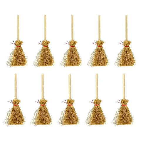 10Pcs Mini Broom Halloween Hanging Ornaments DIY Costume Props Accessories for Miniature Doll House Halloween Party Decoration