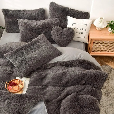 5 PCS Shaggy Duvet Cover Bedding Set - Fluffy Comforter Cover Long Faux Fur Luxury Ultra Soft Cozy