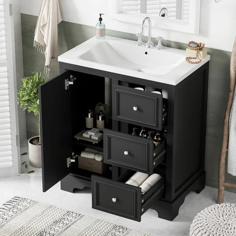 30-inch Bathroom Vanity with Sink Combo, Free Standing Bathroom Vanity Cabinet with 3 Drawers & Adjustable Shelf