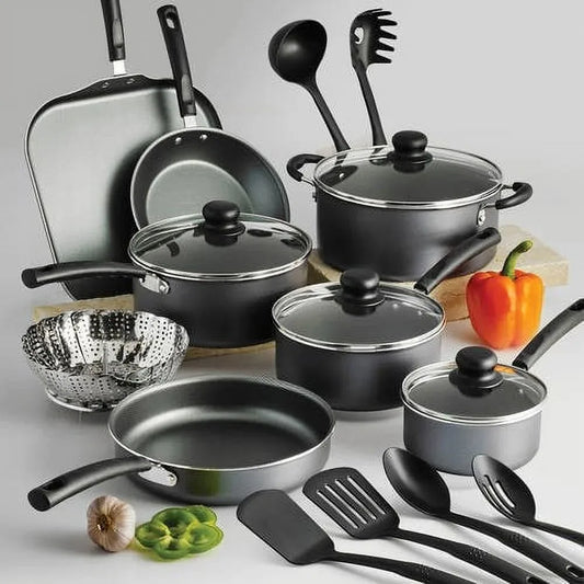 18 Piece Non-stick Cookware Set, Steel Gray cooking pots set  kitchen cookware set