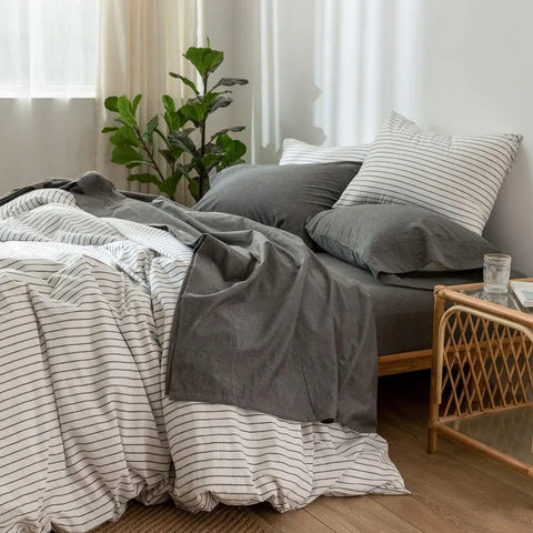 Bedding Sheet Set 100% Washed Cotton Linen Like Textured Breathable Durable Soft Comfy