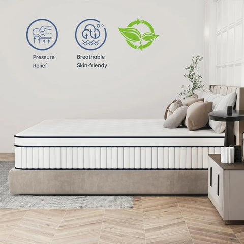 King Mattress 10 Inch, Size in a Box, Upgraded Strength Hybrid Mattress Pocket Spring and Soft Foam, Ultimate Motion Isolation